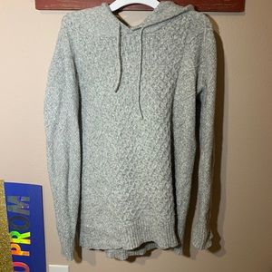 Gray warm sweater with a hood